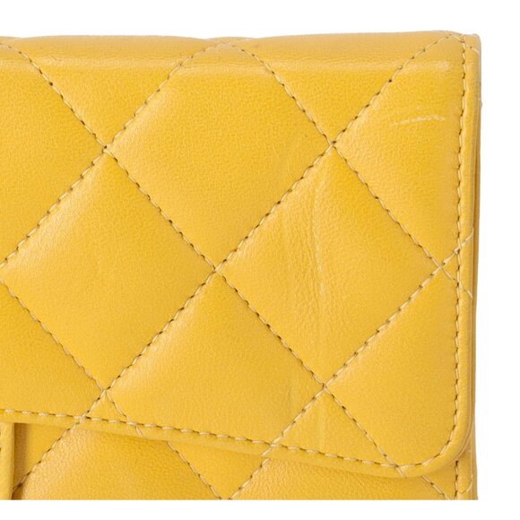 CHANEL Matelasse Trifold Long Wallet Yellow Lambskin Leather - Picture 2 of 7